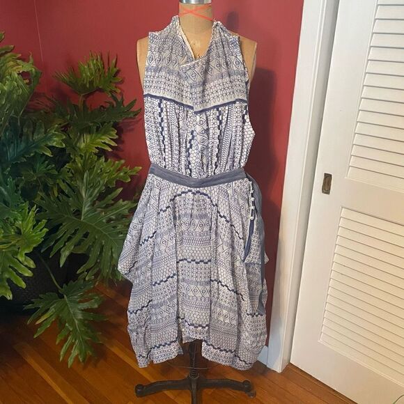 FREE PEOPLE | new romantics embroidered blue and white pattern bohemian dress M - Picture 5 of 11